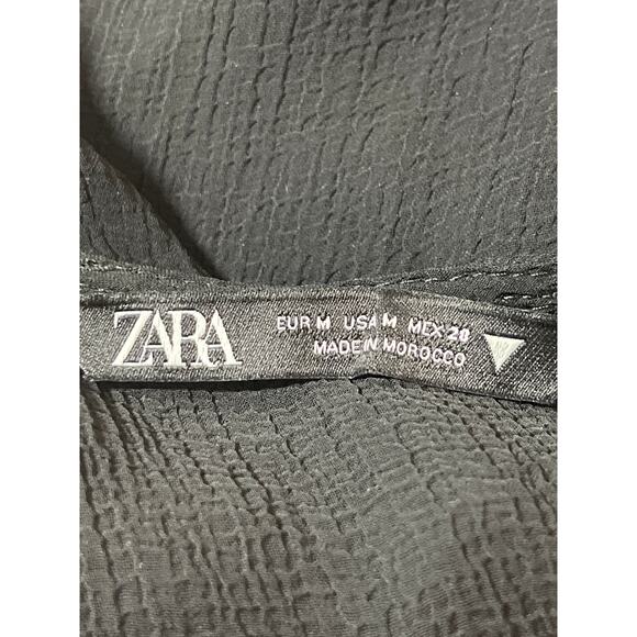 Zara Women's Black Plunge V-neck Ruffle Collar Long Sleeve Sheer Blouse Top Sz M - Picture 5 of 5